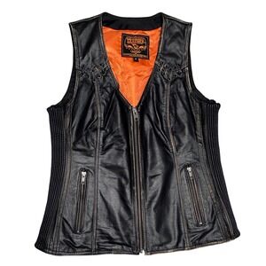 Milwaukee Leather Distressed Brown Leather Motorcycle Rider Vest Lacing Detail M